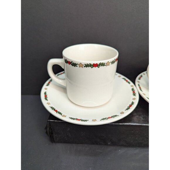 O'Christmas Tree Ten Strawberry Street Ltd Flat Cup and Saucer Set Lot of 2 - Picture 4 of 9